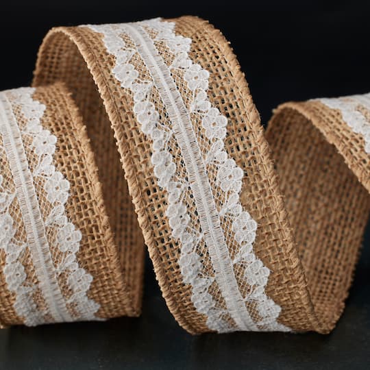 1.5" x 3yd. Faux Burlap & Lace Wired Ribbon by Celebrate It® Classic